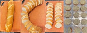 In process photos of how to cut the bread.