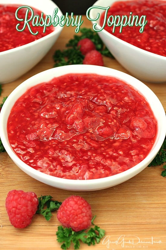 Raspberry Topping is a delicious raspberry sauce that is perfect to add to pancakes, waffles and crepes. Raspberry Topping